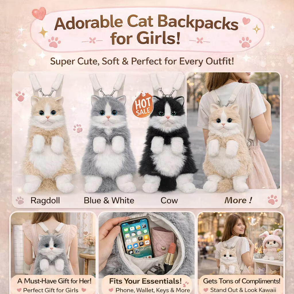 Stuffed Cat Plush Backpack