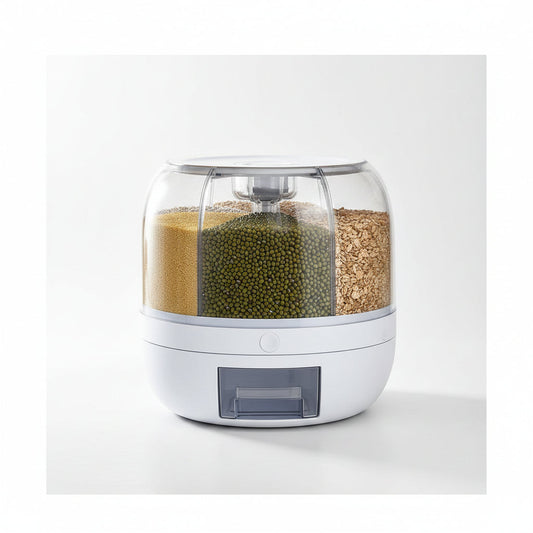 360 Degree Rotating Dry Food Dispenser, Rotating Grain and Cereal Storage Container with Easy Dispensing for Dry Foods, Kitchen Countertop Organizer for Cereal, Rice, Grains and Snacks