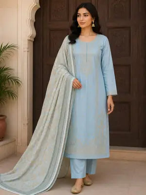 Chicken Kari Swiss Lawn 3 Piece Suit for Women | Digital Printed Lawn Dress with Aari Embroidered Chiffon Dupatta | Unstitched Summer Collection
