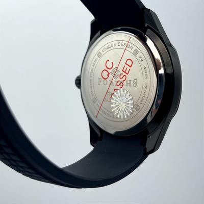 Men's Black Stainless Steel Quartz Watch with Rubber Strap