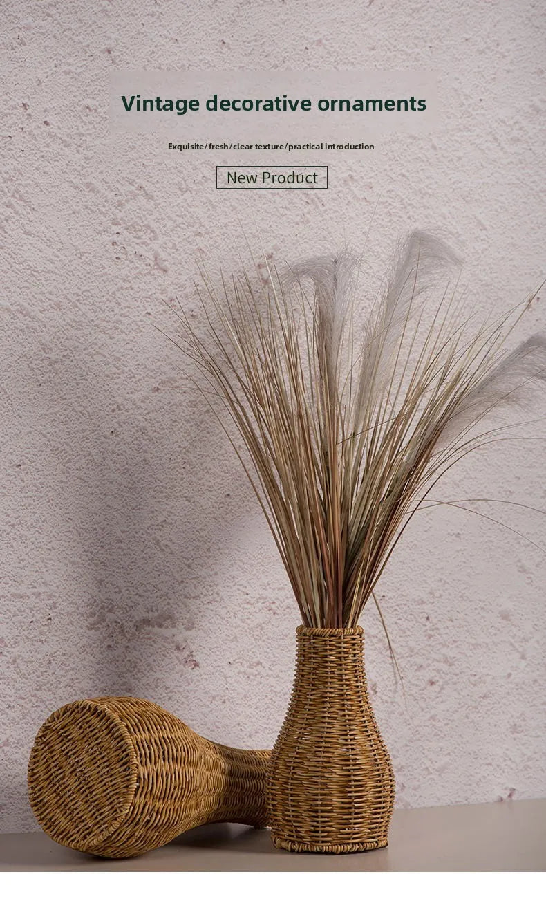 Handwoven Vintage Rattan Floor Vase for Home Decor