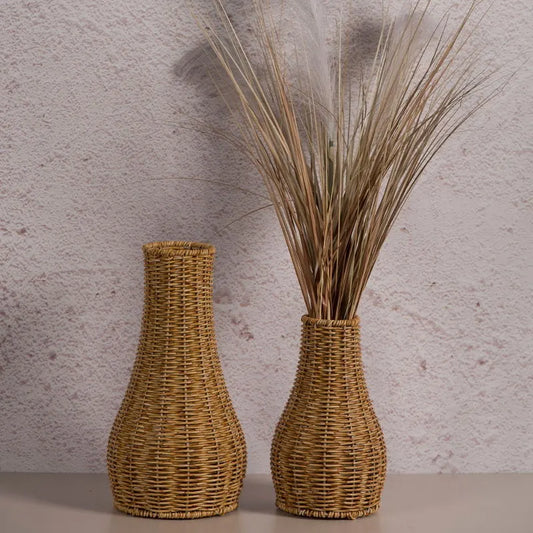 Handwoven Vintage Rattan Floor Vase for Home Decor