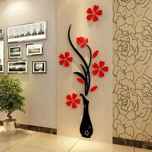 Acrylic 3D Vase plum wall stickers living room bedroom TV background decoration mm
