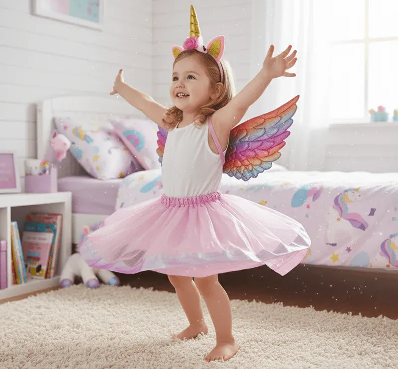 Girls Pink Unicorn Fairy Costume